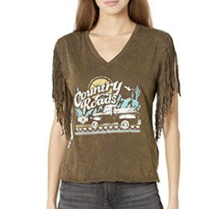 Rock and Roll Cowgirl Country Roads Fringe Tee D118